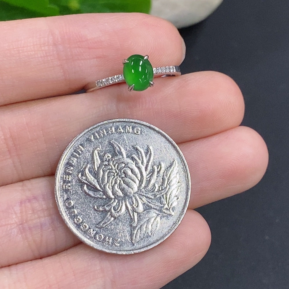 Jadeite Cabochon Ring with 18K Gold and Diamond Accents