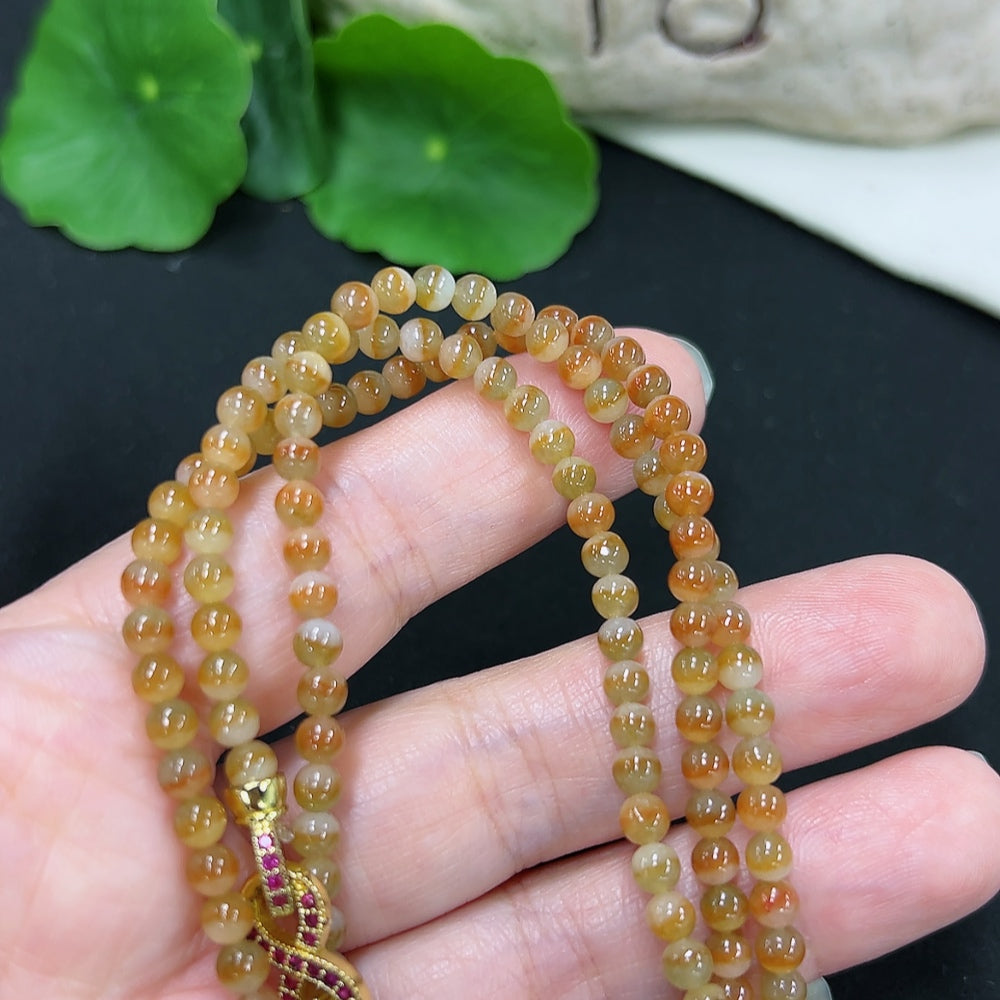 Jadeite Beaded Necklace Approx. 3.8mm Total Weight Approx. 17.6g Non-gold Inlaid