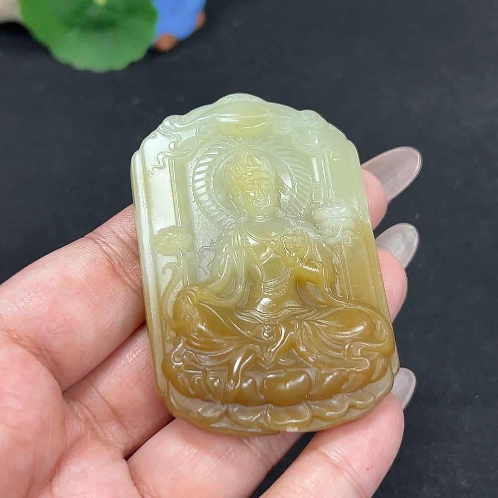 Hetian Jade Pendant - Mahasthamaprapta Bodhisattva, Total Weight Approx. 54g