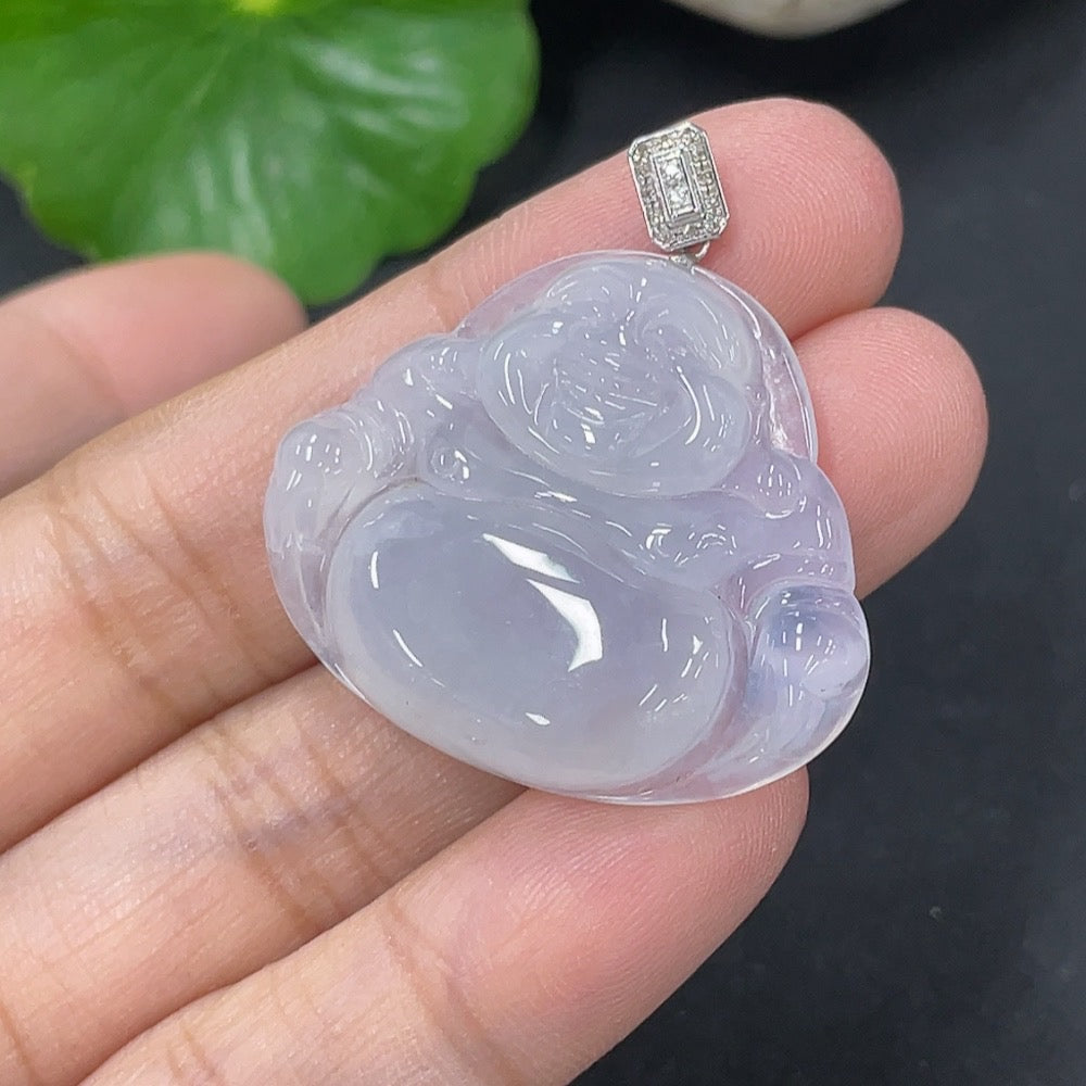 Jadeite Pendant Buddha in 18K Gold with Non-Diamond (too small to confirm natural origin) Total Weight Approx. 7.23g