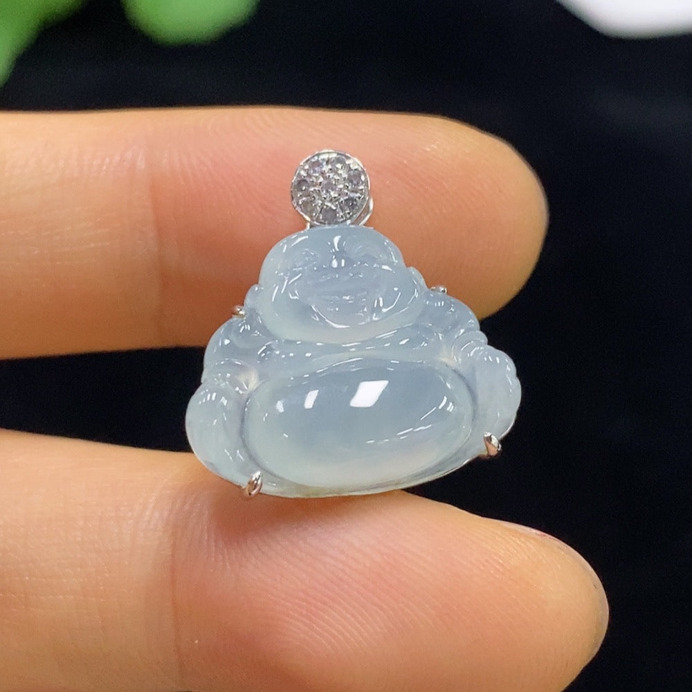 Jadeite Buddha Pendant Set in with Diamond Accents | Huiliu Certified