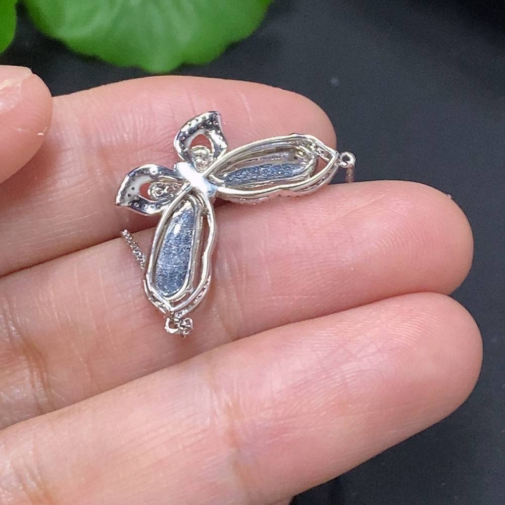 Huiliu Jadeite Blessing Bean Pendant with diamond accents, featuring a smooth, polished jadeite gemstone in a natural setting.