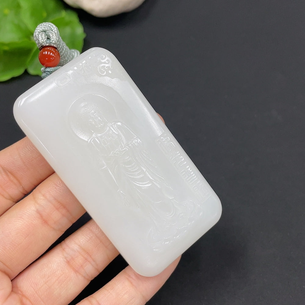 Hetian Jade Pendant Amitabha Buddha Total Weight (Including Rope) Approx. 78.4g Undetermined Skin Color Origin
