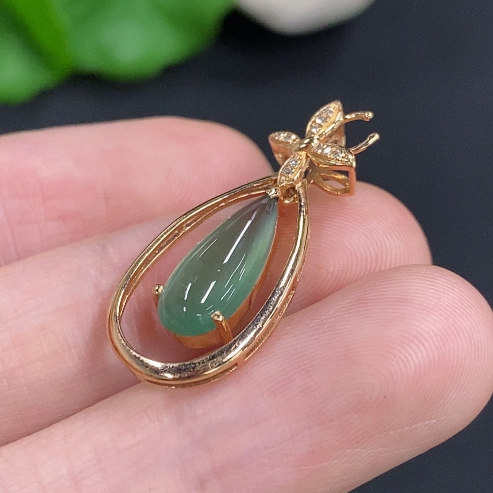 Jadeite Inlaid Pendant 18k Gold Total Weight Approx. 1.8g With Diamond Accents