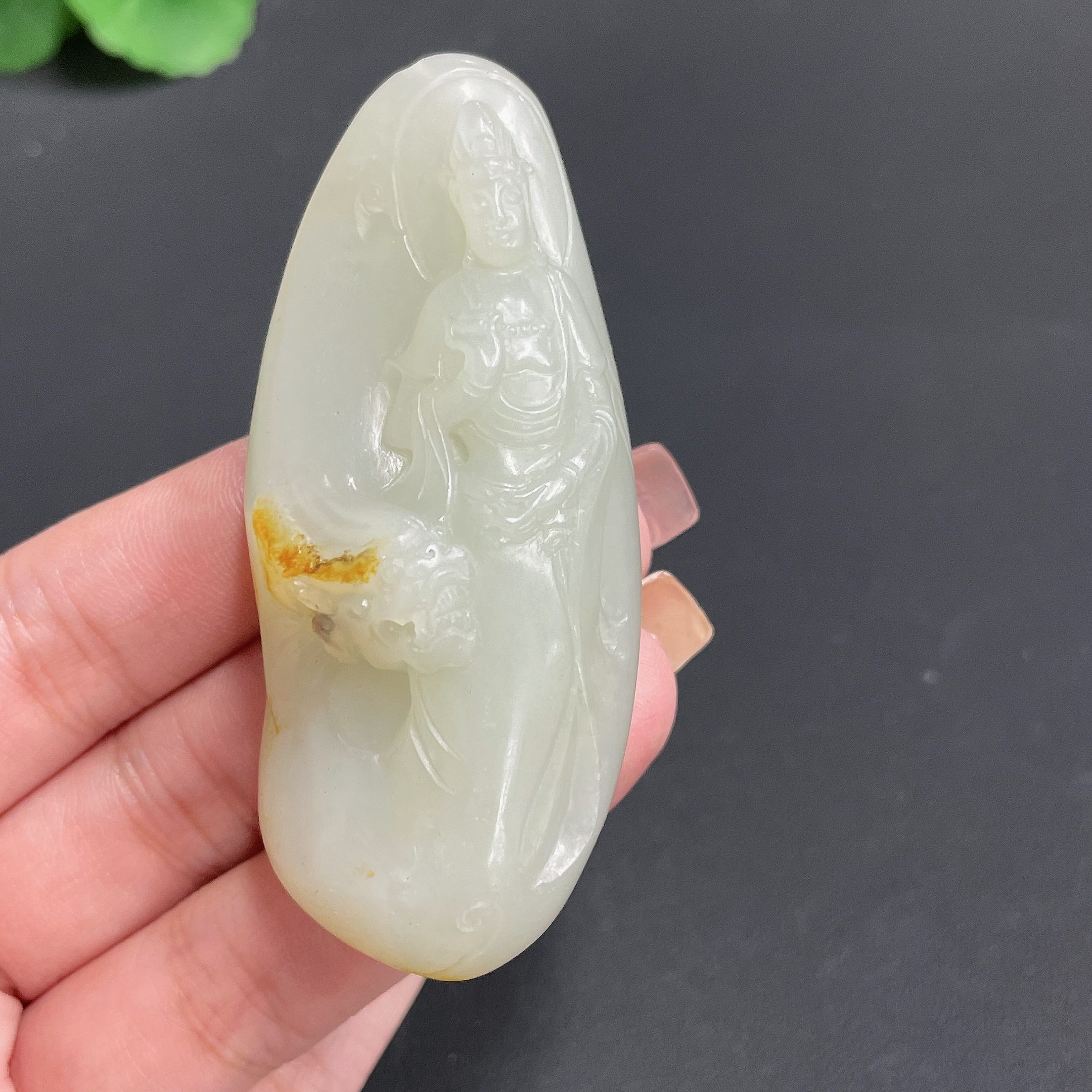 Hetian Jade Seed Material Pendant Guanyin Total Weight Approx. 66.03g Skin Color Origin Undetermined