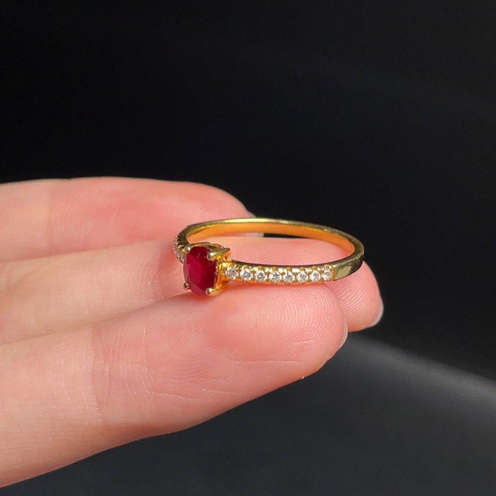 HUILIU HQ Ruby ring with diamond accent featuring vibrant red gemstones and sparkling diamond details.