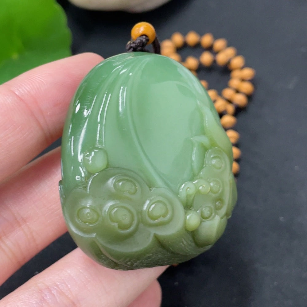 Hetian Jade Jasper Pendant Lotus Pod with Non-Hetian Jade Chain Containing Other Mineral Components Total Weight (Including Chain) Approx. 54.2g