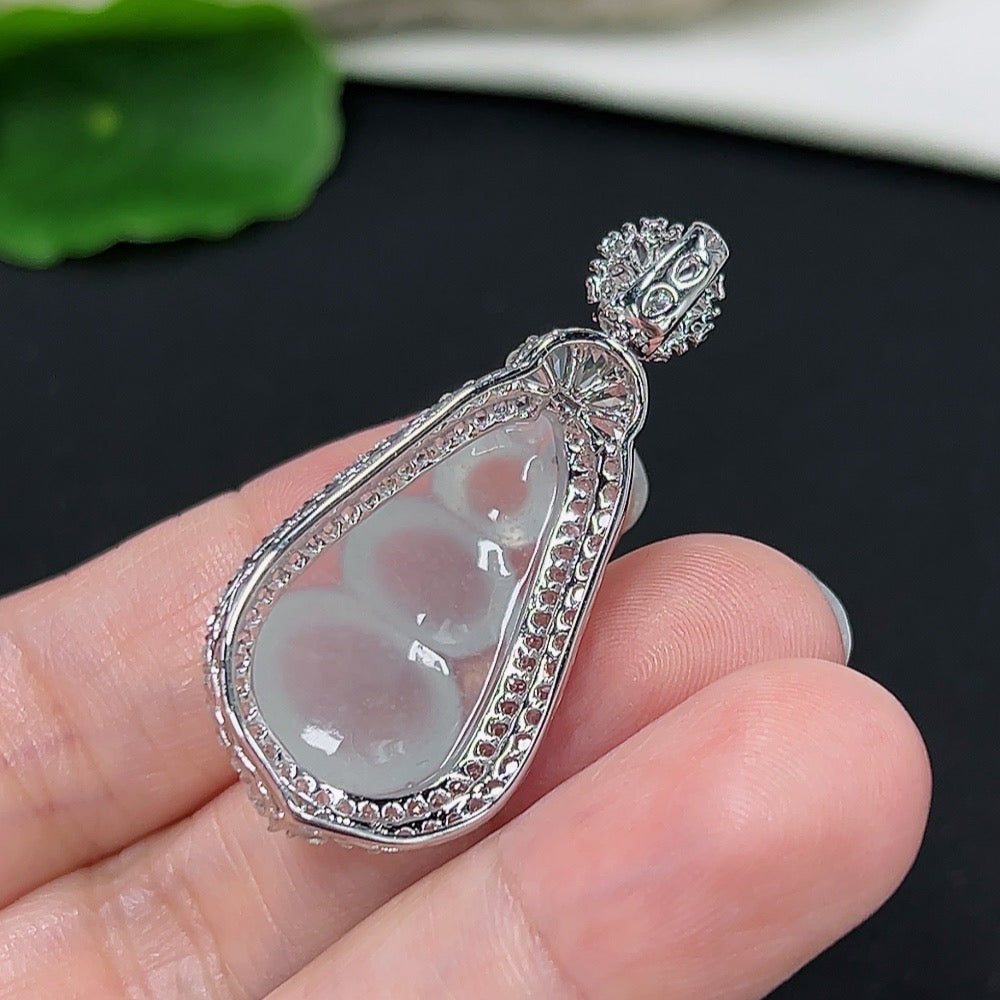 Jadeite Blessed Bean Pendant with 18k Gold and Diamond Accents