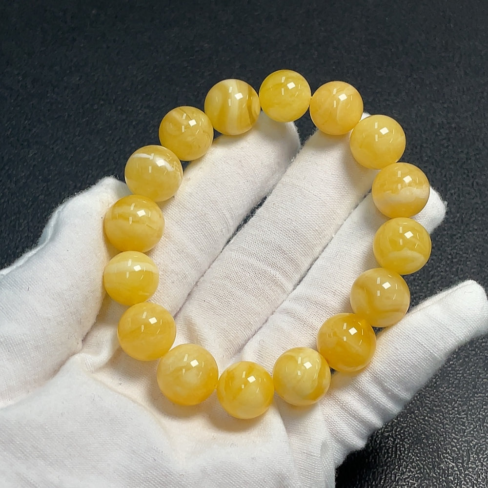 Amber Beeswax Bracelet . Size About 12.7mm | Huiliu Certified