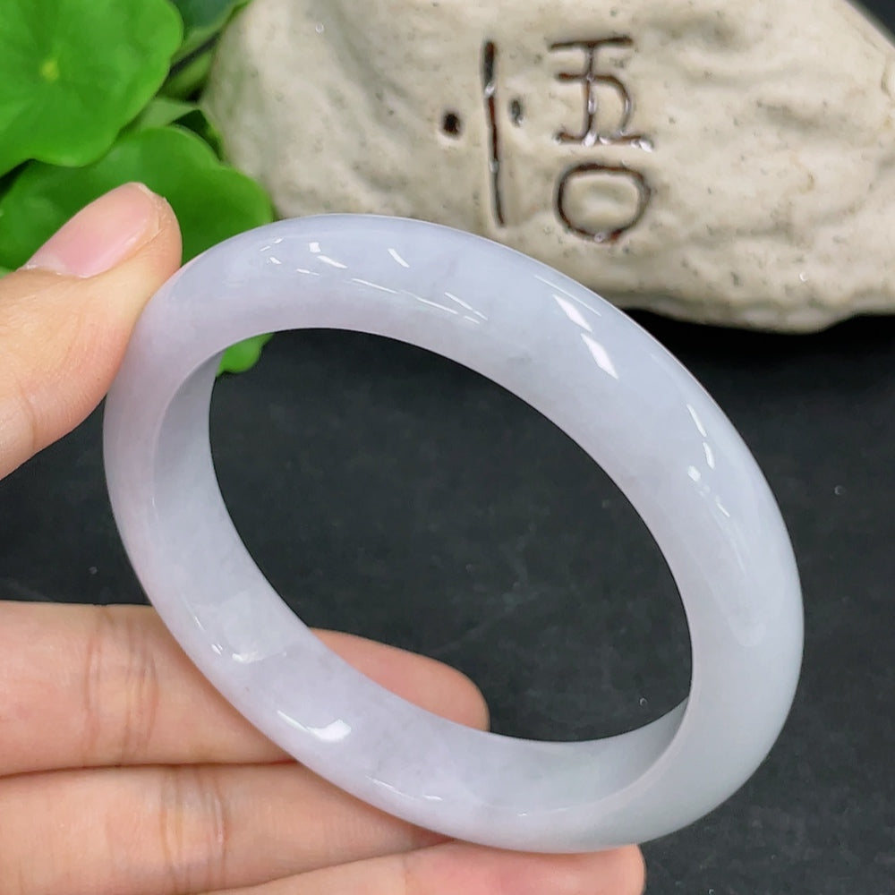 HKHQ jadeite round bangle bracelet, size 55.8, 52.4g, featuring smooth green jadeite with a polished finish.