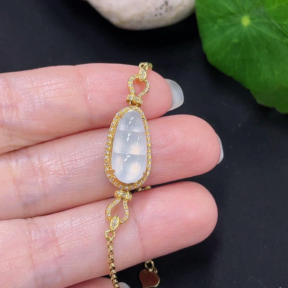 Jadeite Inlaid Bracelet . (With Diamond Accents) | Huiliu Certified