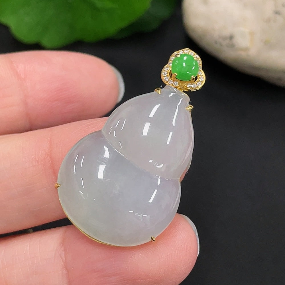 Jadeite Gourd Inlaid Pendant . (With Diamond Accents) | Huiliu Certified