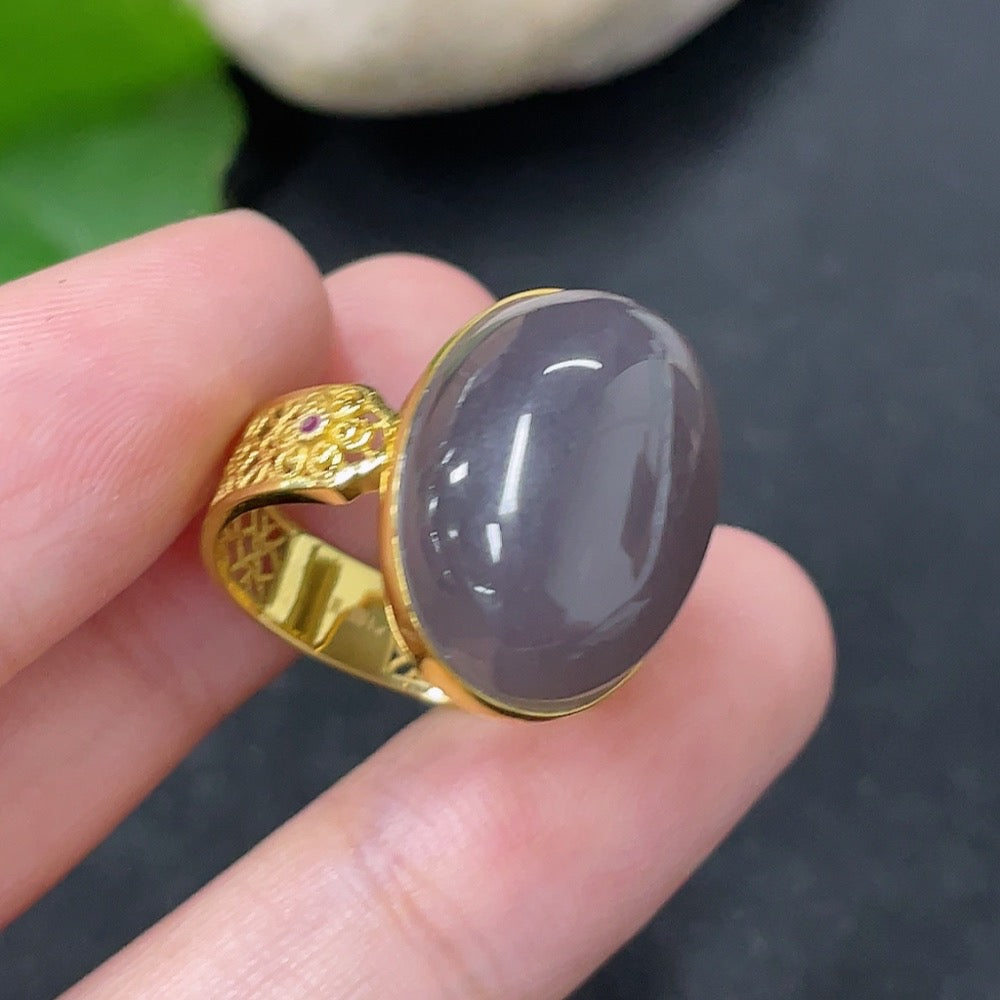 Hetian Jade Inlaid Ring 18k Gold