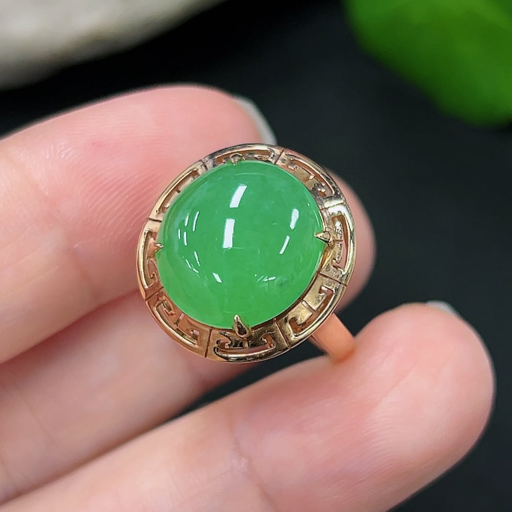 Jadeite Inlaid Ring Size 12 18K Gold Total Weight Approx. 4.7g