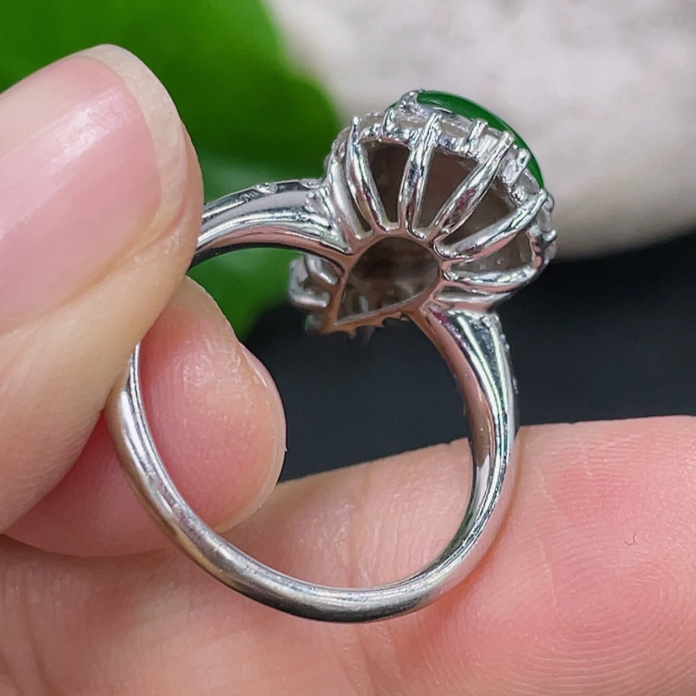 Jadeite Gourd Inlaid Ring 18k Gold with Diamond Accent Size 12.5 Total Weight Approx. 4.83g