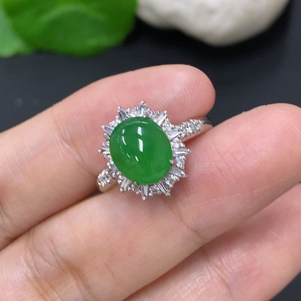 Jadeite Cabochon Ring in 18K Gold (with Diamond Accents)