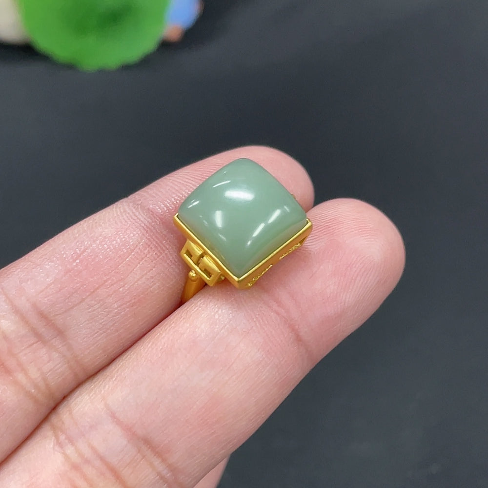 Hetian Jade Inlaid Ring . | Huiliu Certified