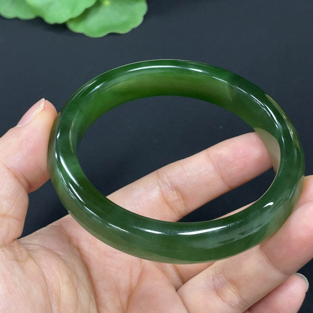 Hetian Jade Green Jade Round Bangle Repaired