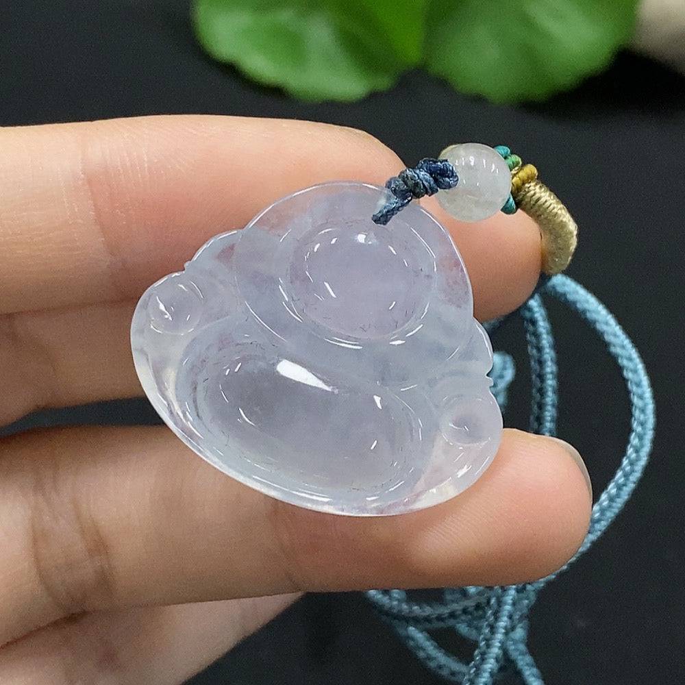 Jadeite Buddha pendant with non-A grade jade beads, weighing approximately 9.6g, displayed on a plain background.