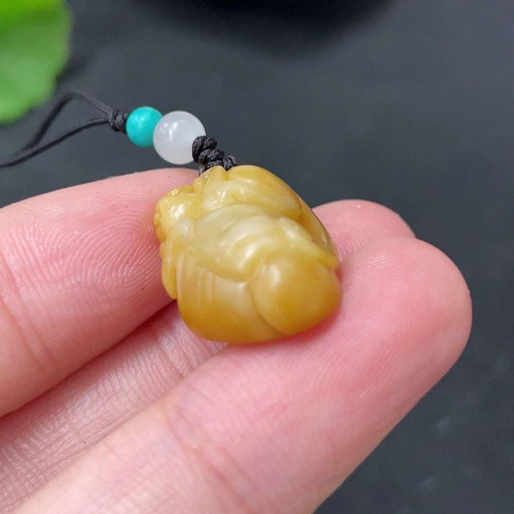 Hetian Jade Pendant - Spirit Monkey, Undetermined Origin of Skin Color, Non-Hetian Jade Beads, Total Weight (Including Rope) Approximately 3.8g