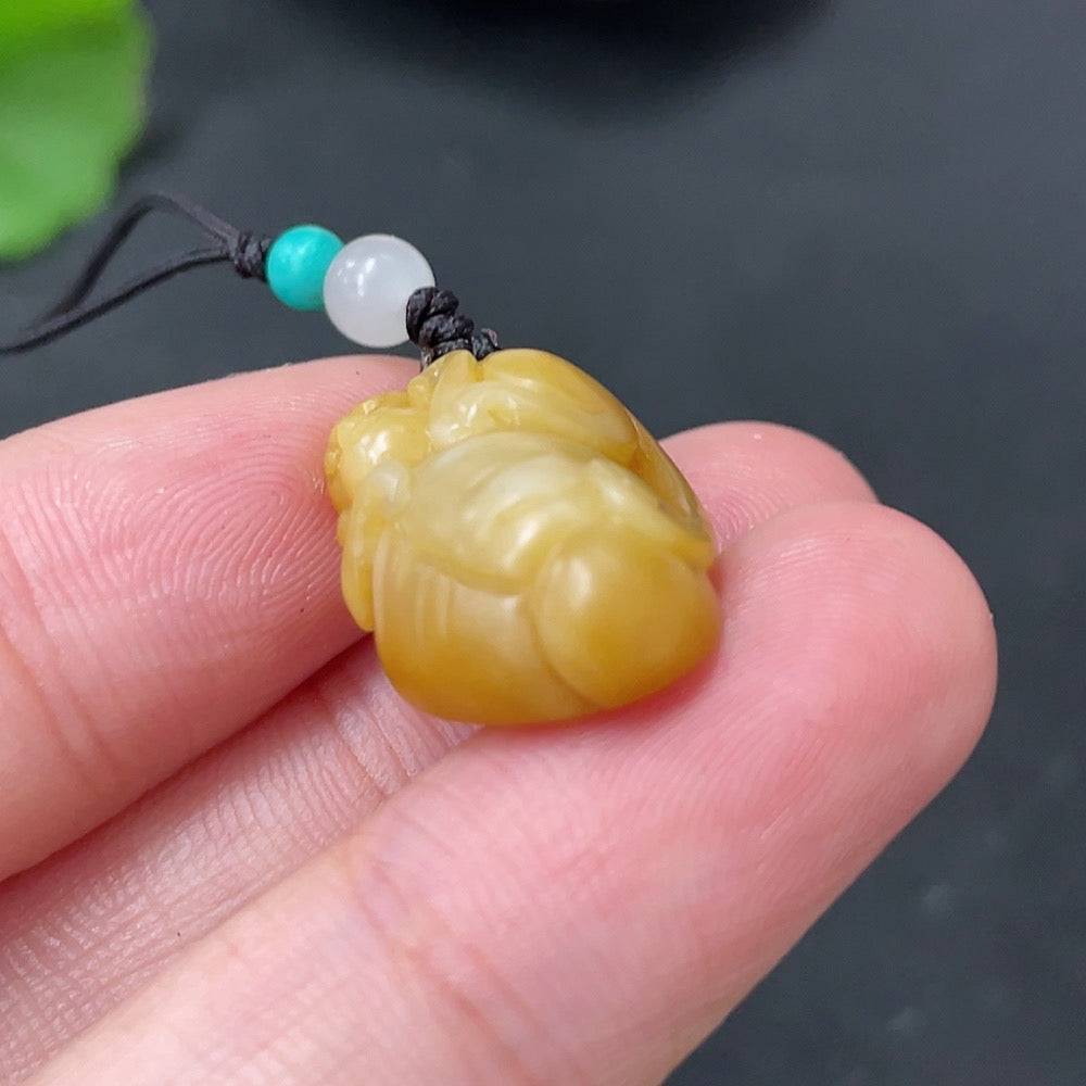 Huiliu Hetian jade pendant featuring a spirit monkey design with non-Hetian jade beads and rope, certified by Huiliu.