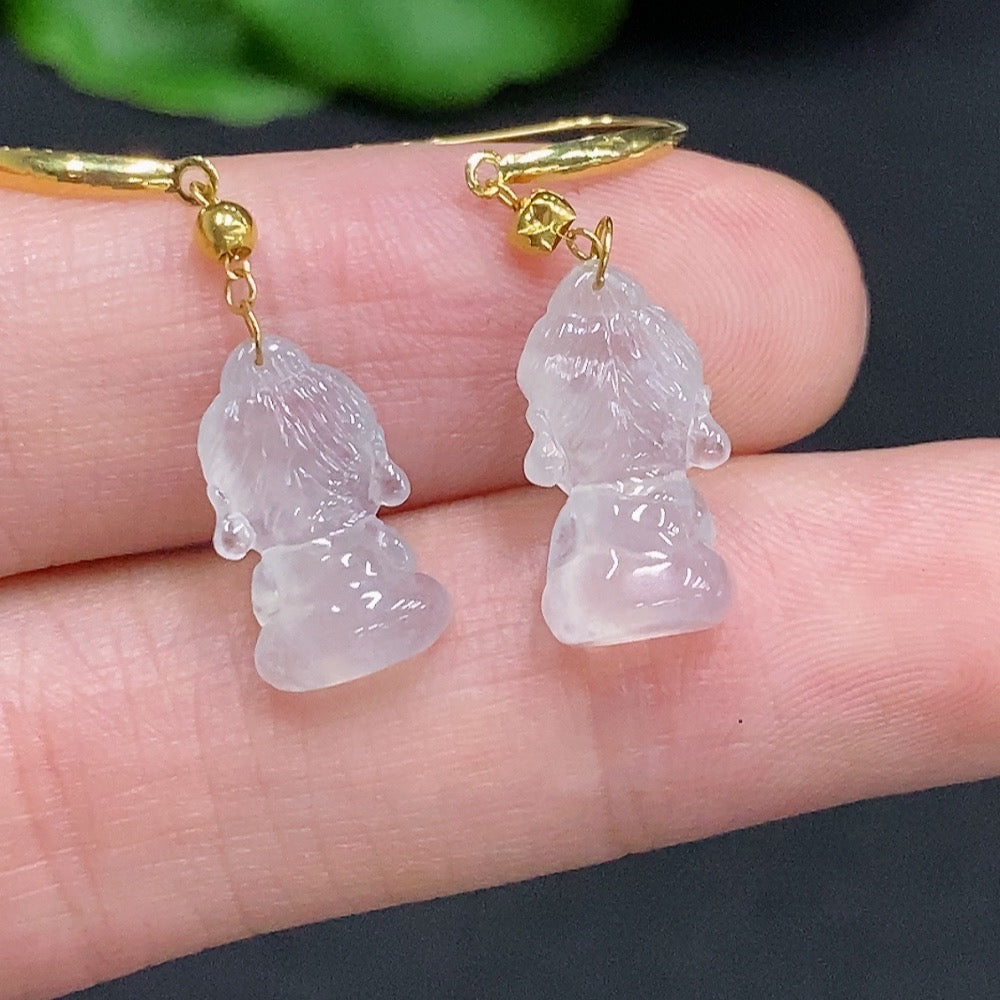 Jadeite Baby Buddha Inlaid Earrings 18K Gold Total Product Weight Approximately 1.9g