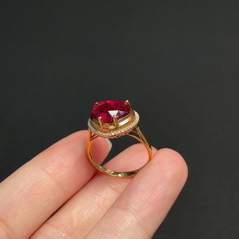 18K Tourmaline Ring with Diamond Accents, Total Weight Approx. 3.11g, Size 13