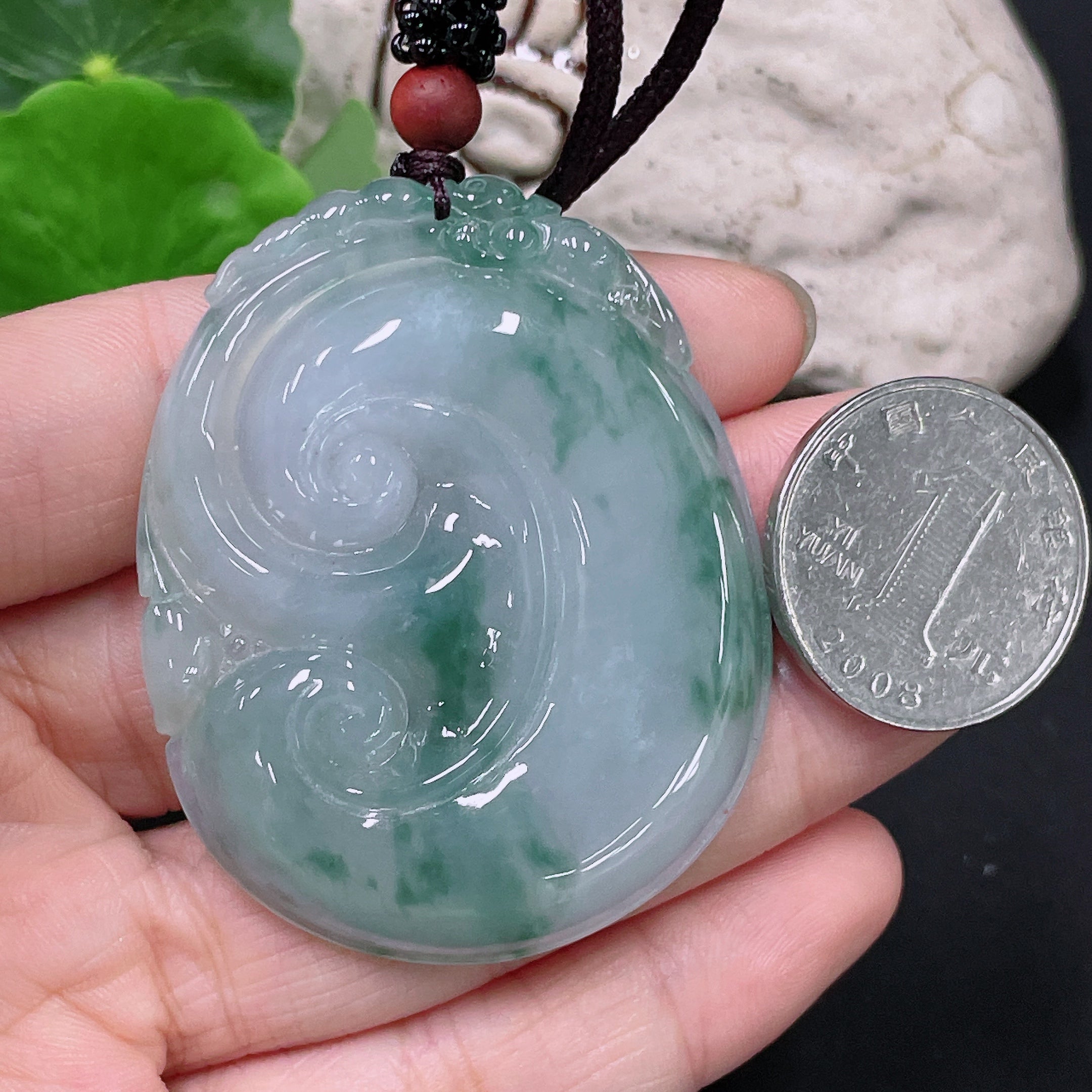 Jadeite Ruyi Pendant with total weight approx. 33.5g including rope