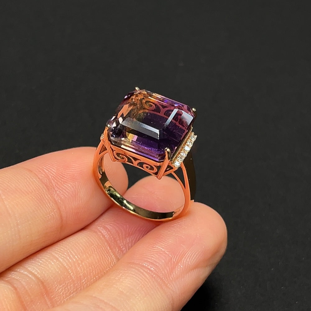 Crystal Inlaid Ring, 18K Gold, Diamond Accents