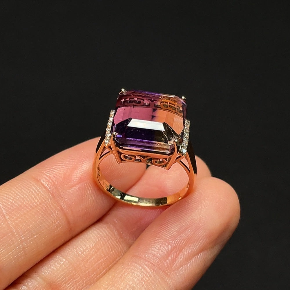 Crystal Inlaid Ring, 18K Gold, Diamond Accents