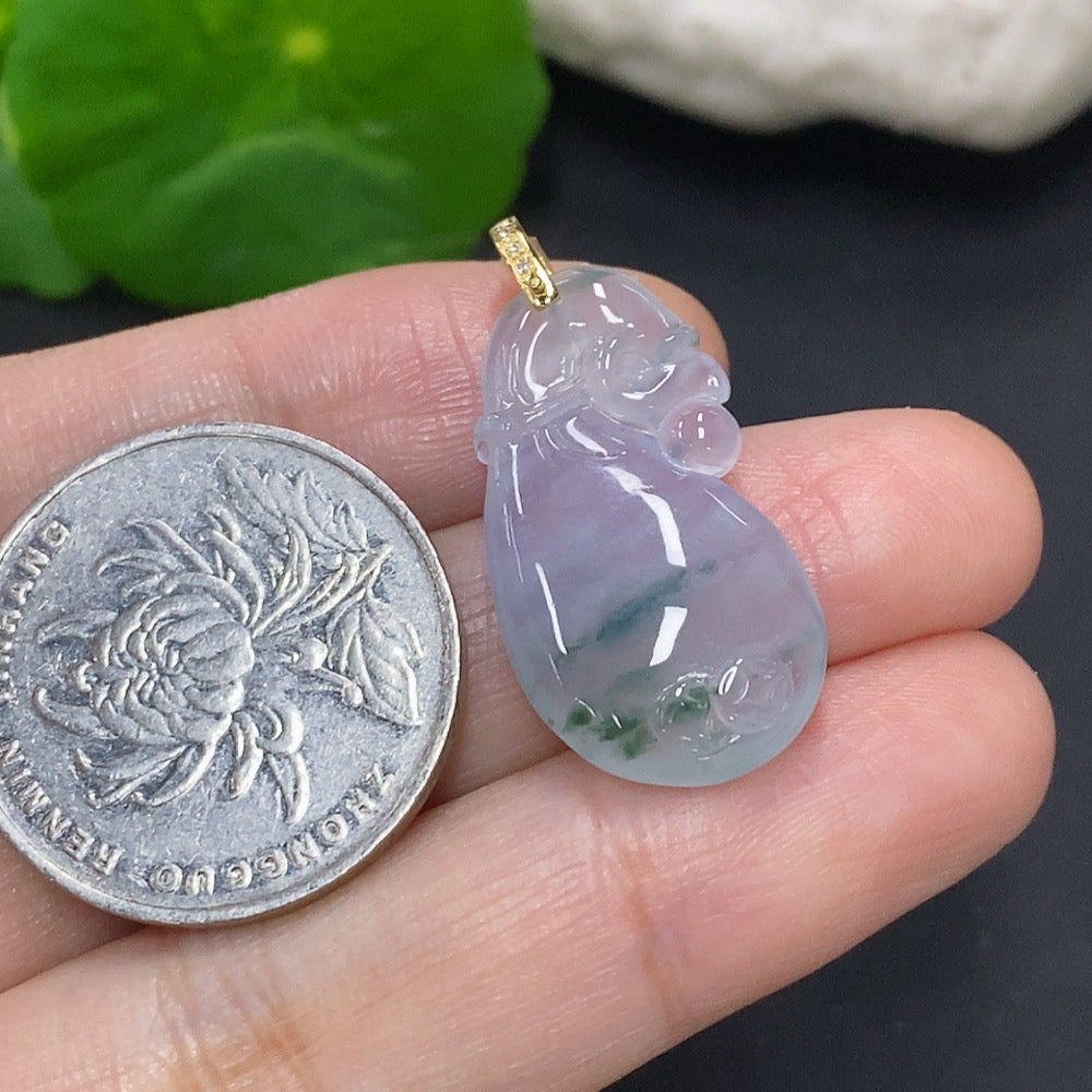 Jadeite Money Bag Pendant with 18K Gold Clasp, Total Weight Approx. 4g (Diamond Accents)