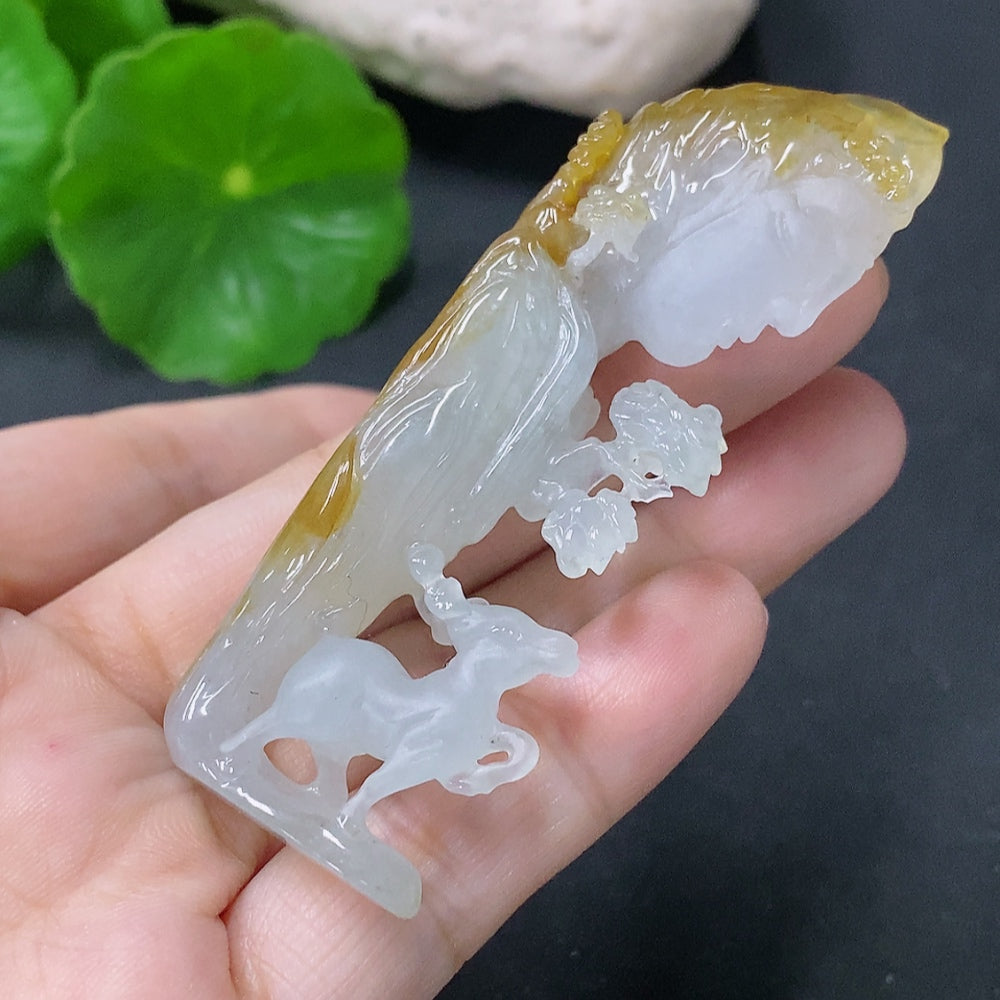 Jadeite Pendant Featuring a Sika Deer, Approximately, Color Origin Undetermined | Huiliu Certified