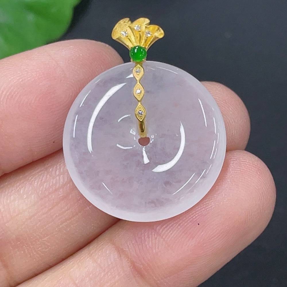 Jadeite Peace Knot pendant with diamond accents, crafted by HUILIU HQ, weighing approximately 4.05g, featuring intricate jade jewelry design