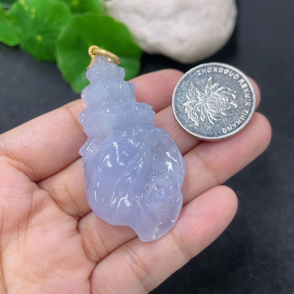 Jadeite inlaid pendant with 18k gold, crafted by HKHQ, weighing approximately 21.84 grams, showcasing intricate jade design.