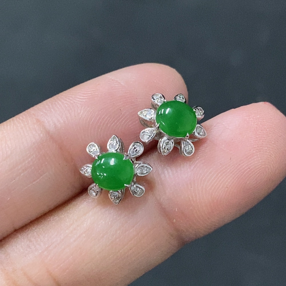 Jadeite cabochon earrings set in 18k gold, total weight approximately 1.7g