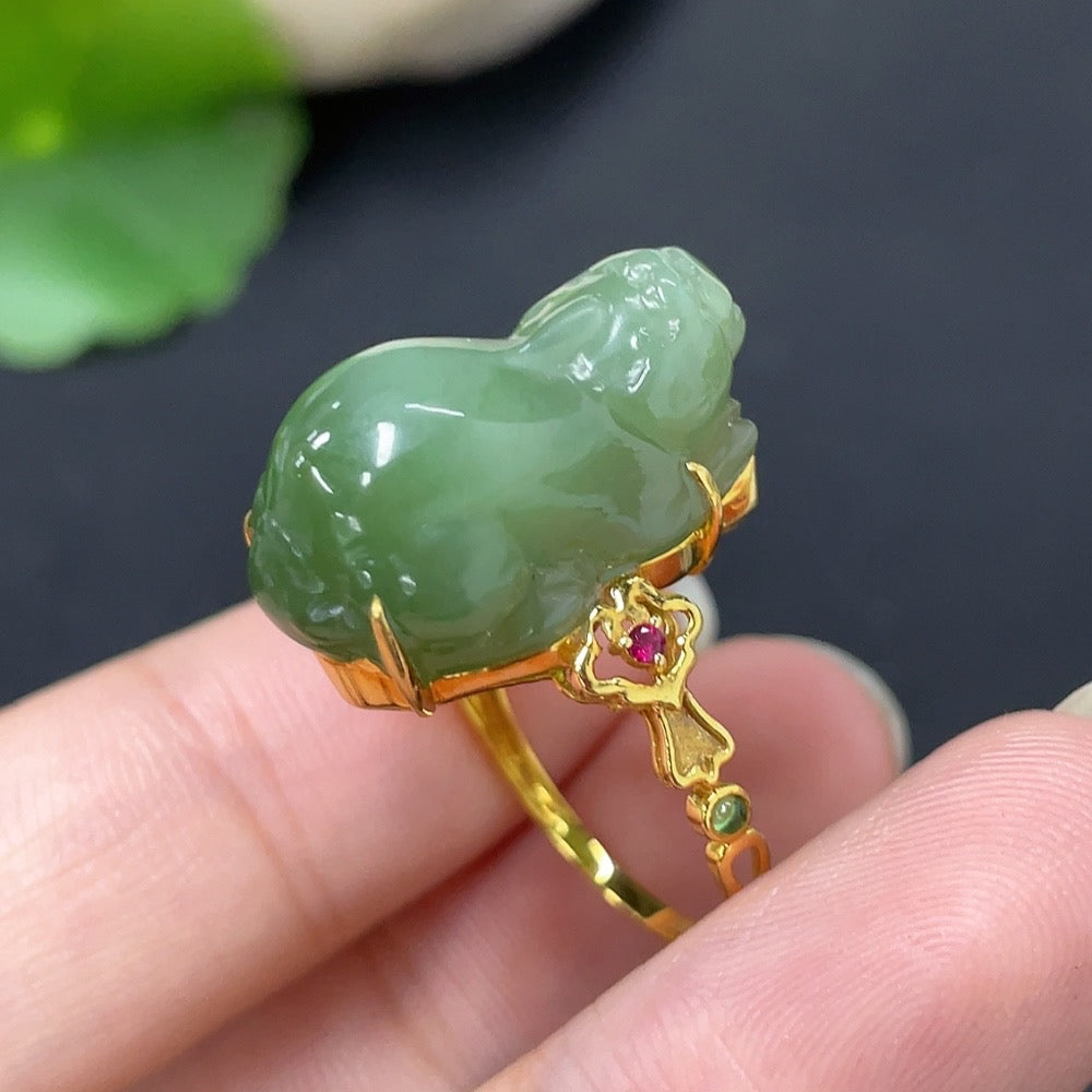 Hetian Jade Inlaid Ring with 18k Gold