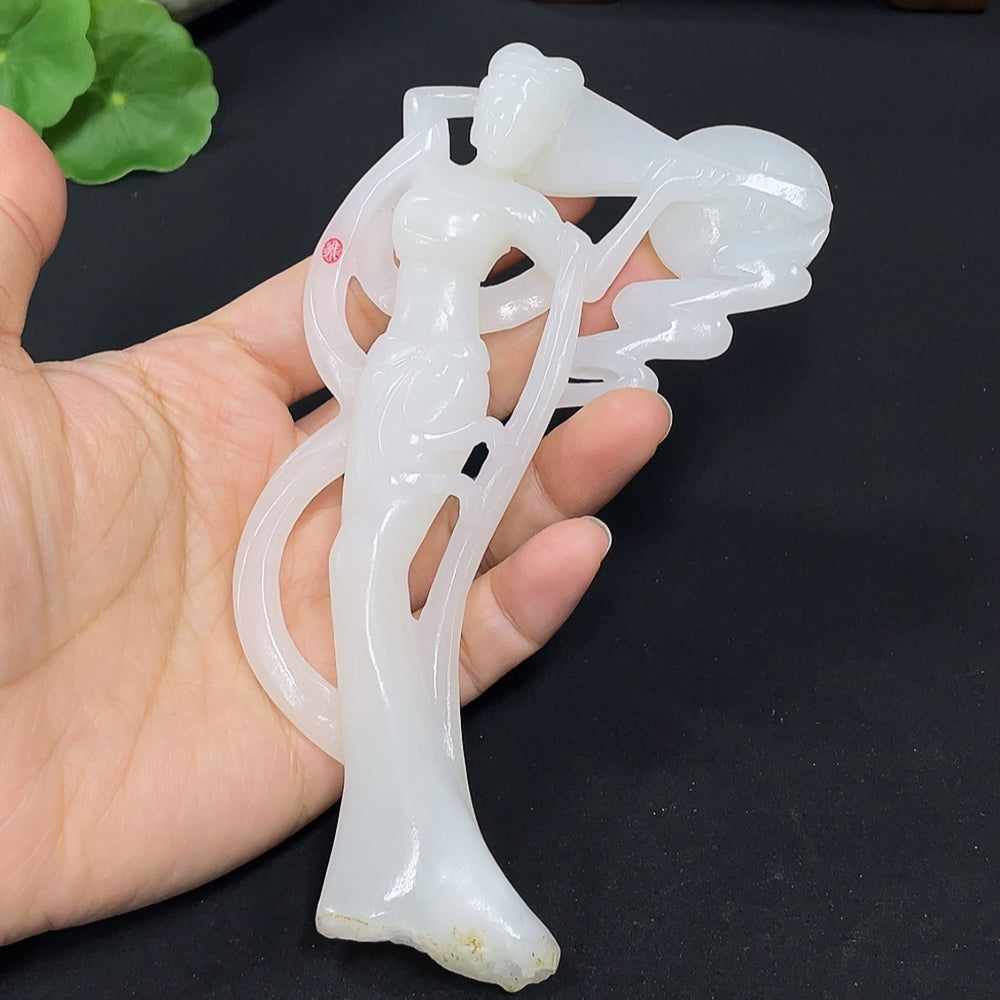 Hetian Jade Ornament - Dunhuang Flying Apsaras, Total Weight Approx. 74.6g, Undetermined Skin Color Origin, Contains Other Mineral Components