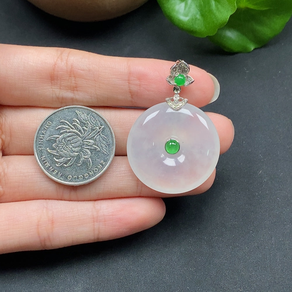 Jadeite Inlaid Pendant Peace Knot with Diamond Accents 18K