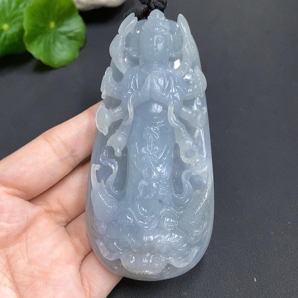 Jadeite Dragon-Guarding Guanyin Pendant