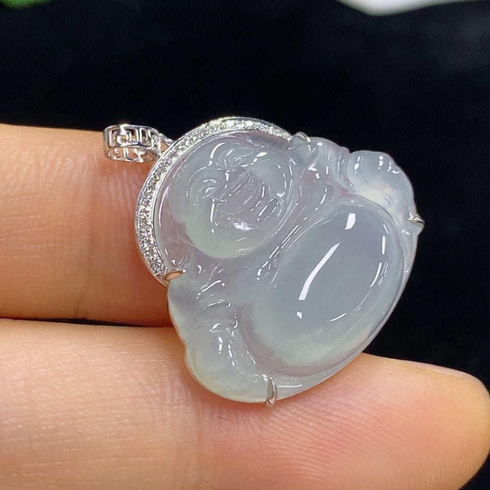 Jadeite Buddha Pendant with and Diamond Accents, Approximately | Huiliu Certified