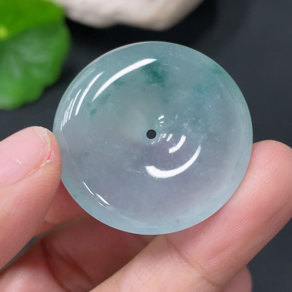 Jadeite safety buckle pendant with natural green jade, weighing approximately 9.45g, crafted by HUILIU HQ.