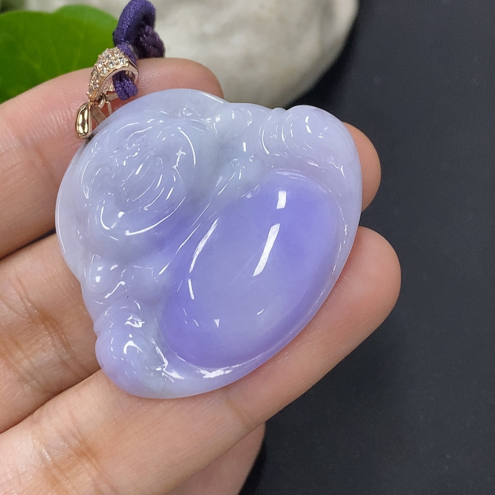 Jadeite Buddha Pendant Non-Gold Inlaid Total Weight Including Rope Approx. 15.3g