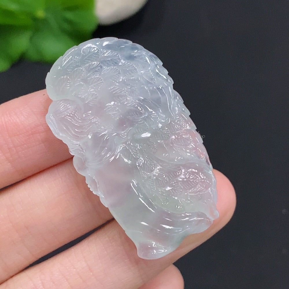 Jadeite angel pendant weighing approximately 13g, crafted from green jade, featuring detailed angel wings and a serene expression.