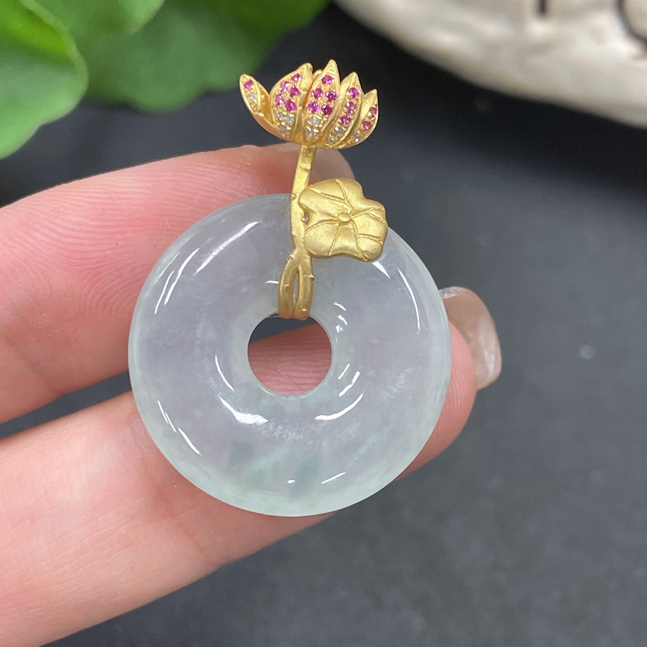 Jadeite Donut Pendant 18K Gold Total Weight Approx. 5.9g