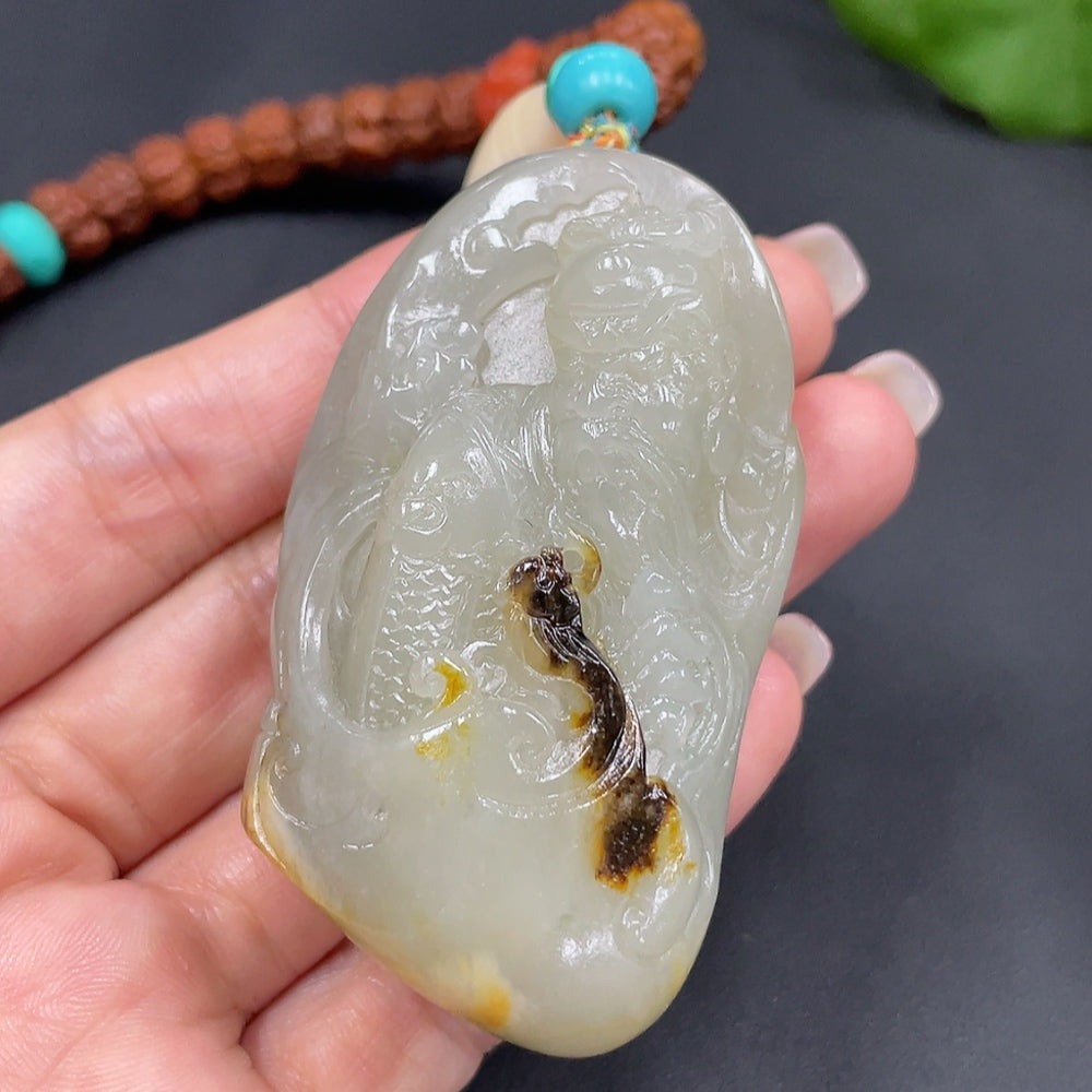 Hetian Jade Seed Material Handheld Piece - Guan Gong