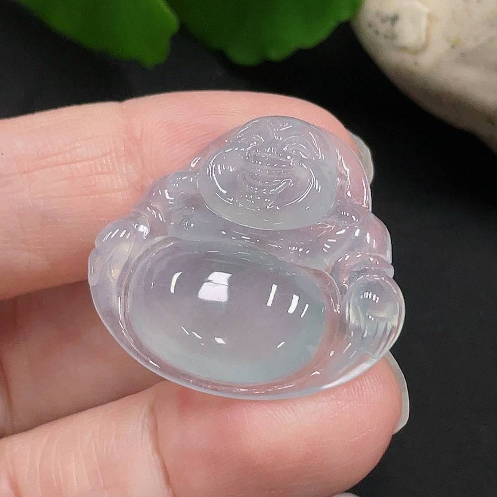 Jadeite Buddha pendant from HUILIU HQ, carved from green jade, weighs approximately 5.7 grams, featuring detailed Buddha design.