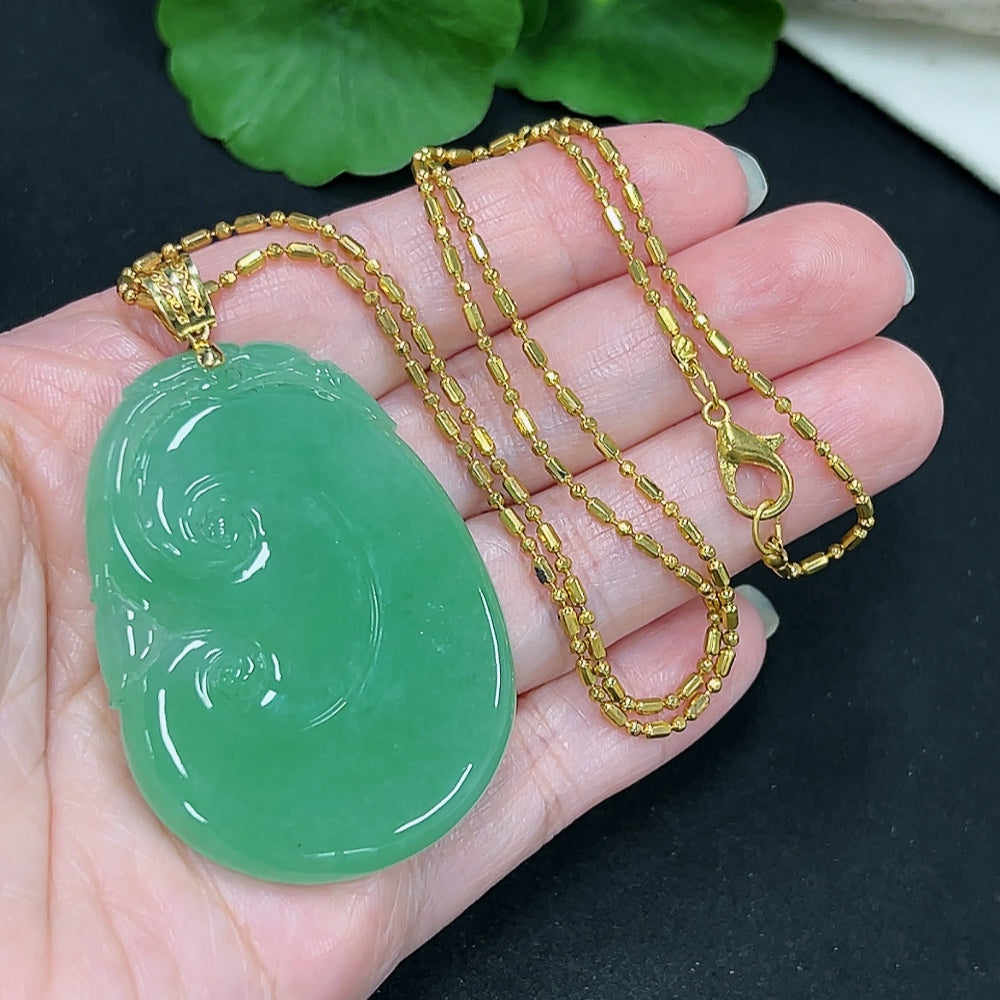 Jadeite Ruyi Pendant with 18K Gold, Non-Gold Chain, Total Weight Approx. 19.3g (Excluding Chain)