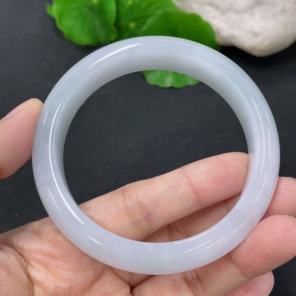 HKHQ jadeite round bangle, 54.6mm size, approximately 54.1g, smooth polished jade bracelet, natural green hue.