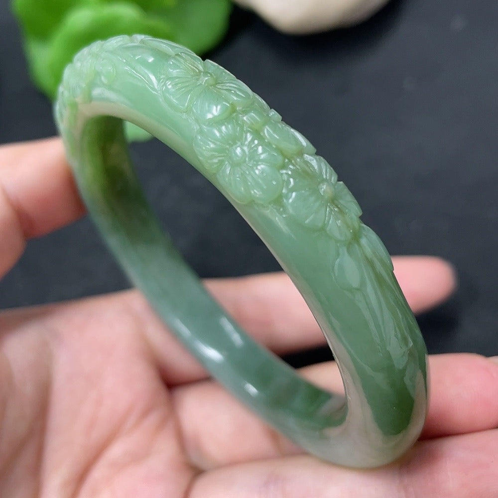Hetian Jade Carved Flower Bracelet Size 57 Total Weight Approx. 49.8g