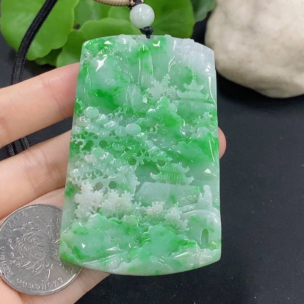 Jadeite landscape pendant with a (including rope weight)